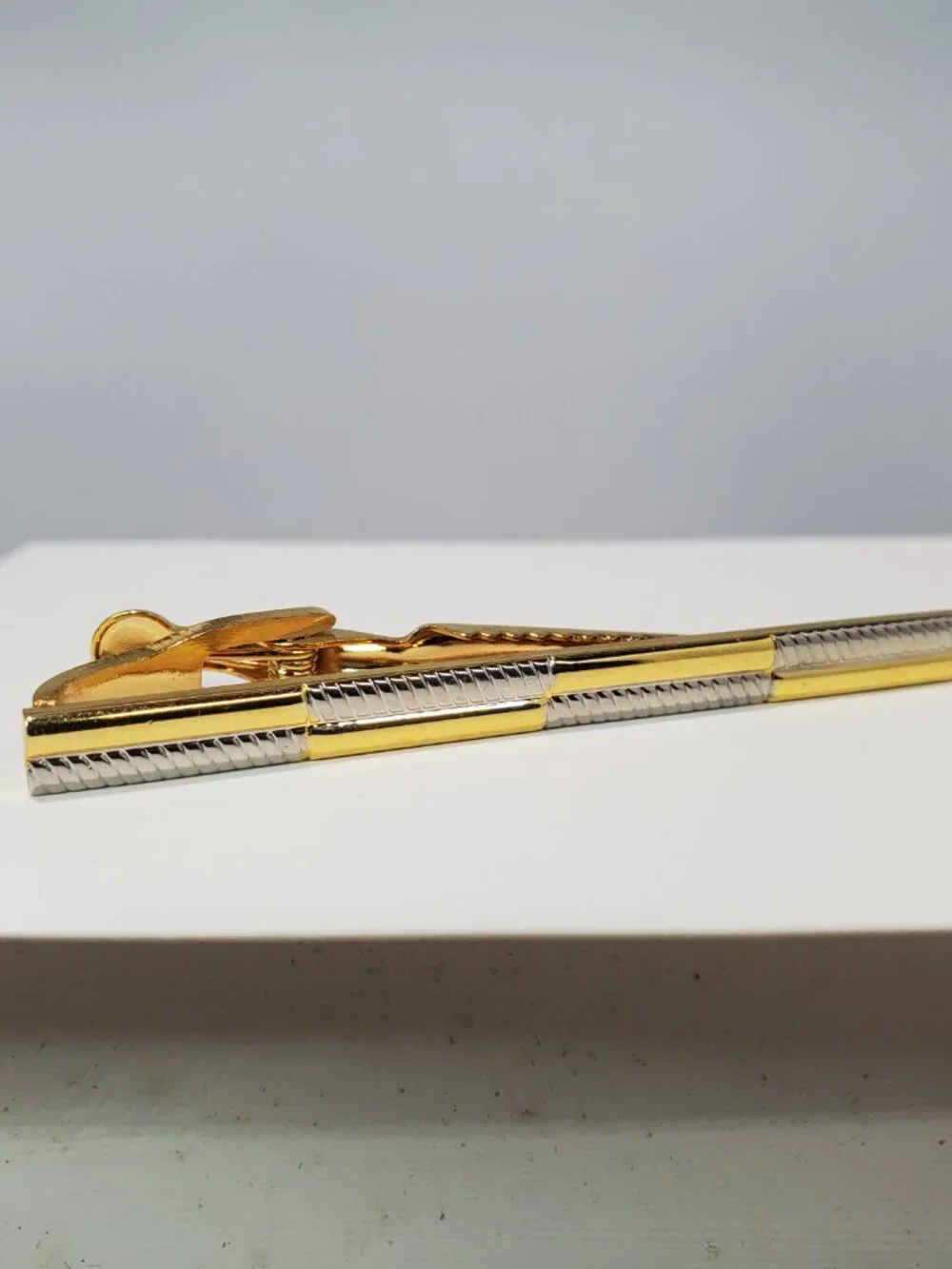 Gold-Tone & Silver-Tone Striped 3-Piece Cufflink and Tie Clip Set